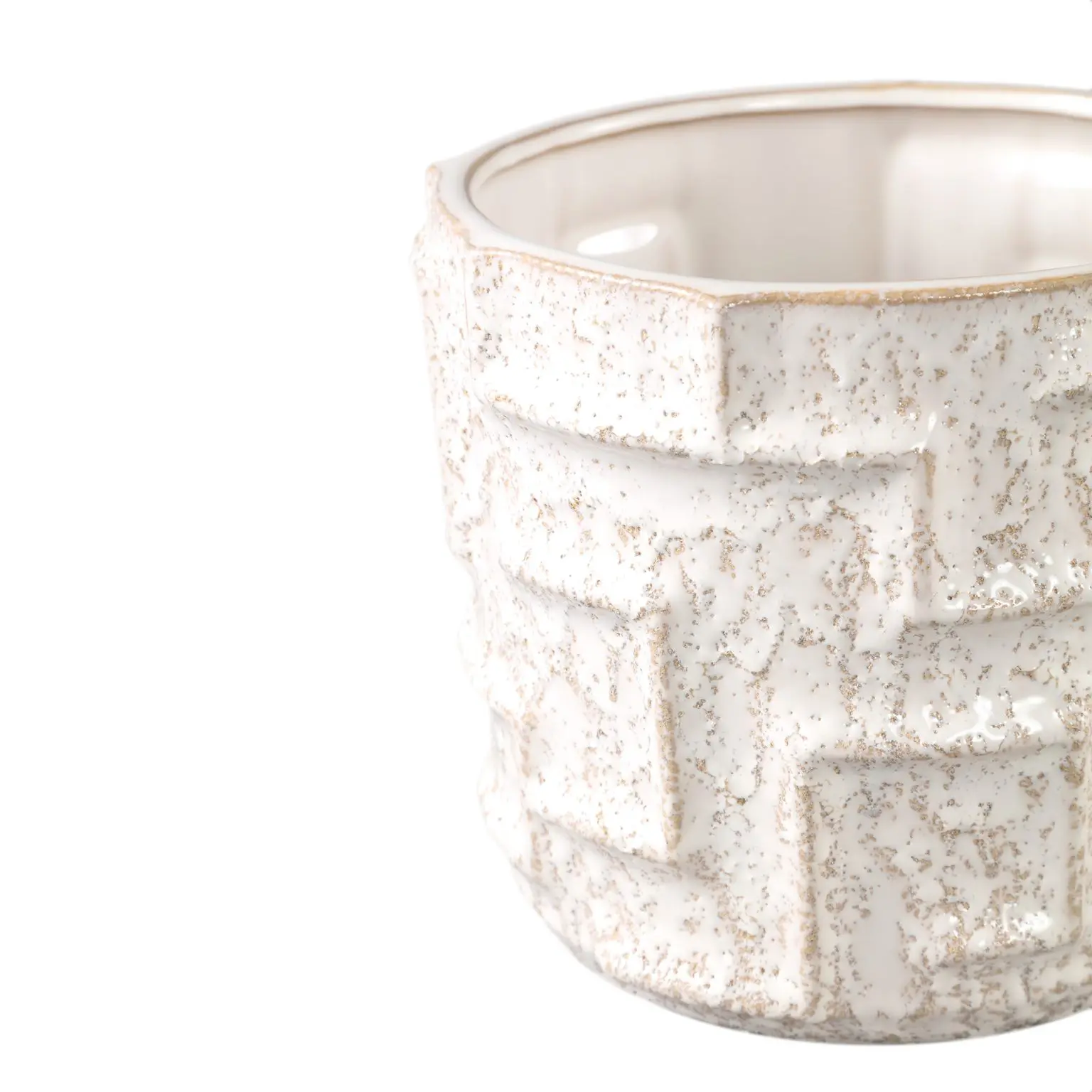 Maceta de cerámica Leni Cream redonda con líneas - Imagen 4